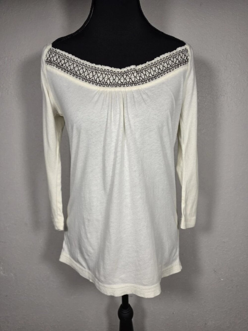 Ann Taylor LOFT Petites Shirt Cream 3/4 Sleeve 100% Cotton Top Size SP VTG EUC